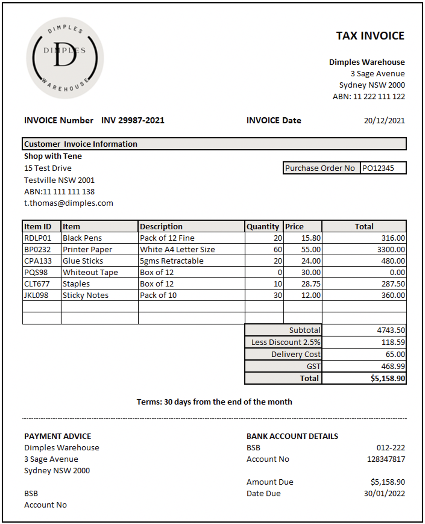 An example tax invoice